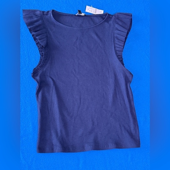J. Crew Tops - J.‎ Crew NWT Flutter Sleeve Ribbed Stretch Babydoll Top Womens Sz L